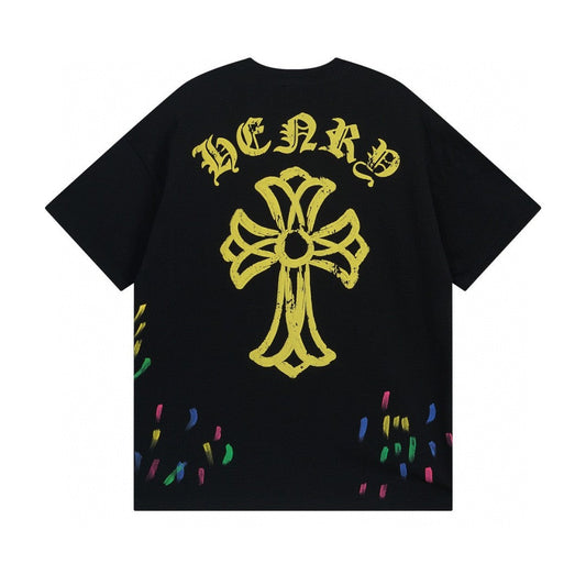 Chrome Hearts T-Shirt Cross Cemetery Paint Drips Black