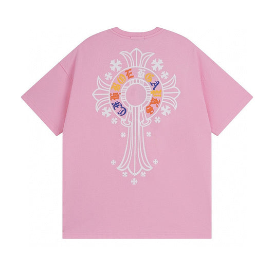 Chrome Hearts T-Shirt Necklogo Back Printed Cross Pink