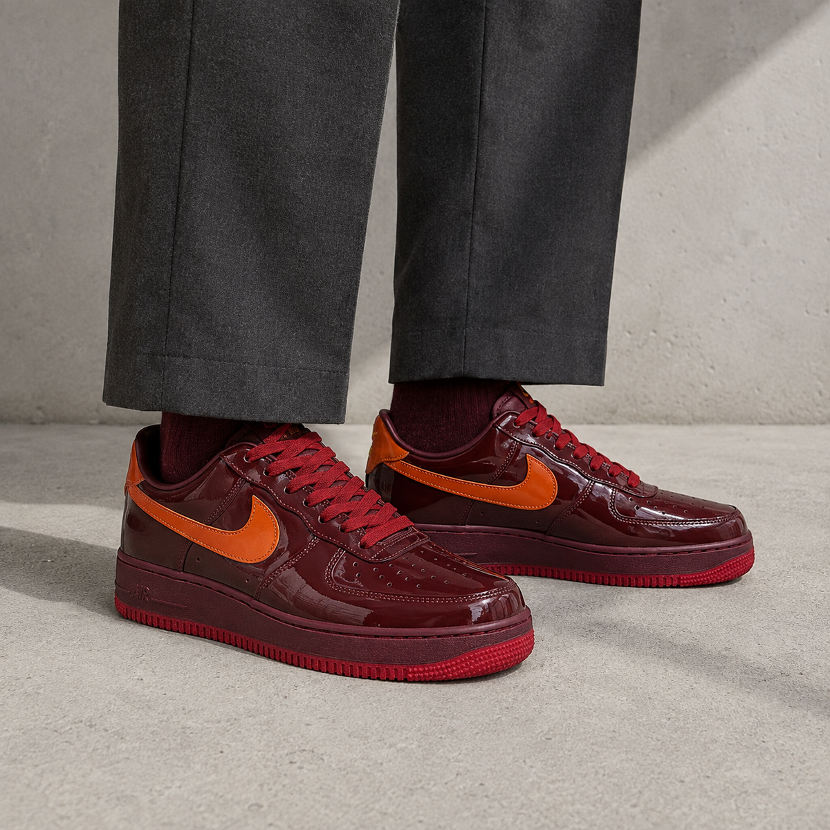 Nike Air Force 1 Low Patent Leather Dark Team Red Safety Orange