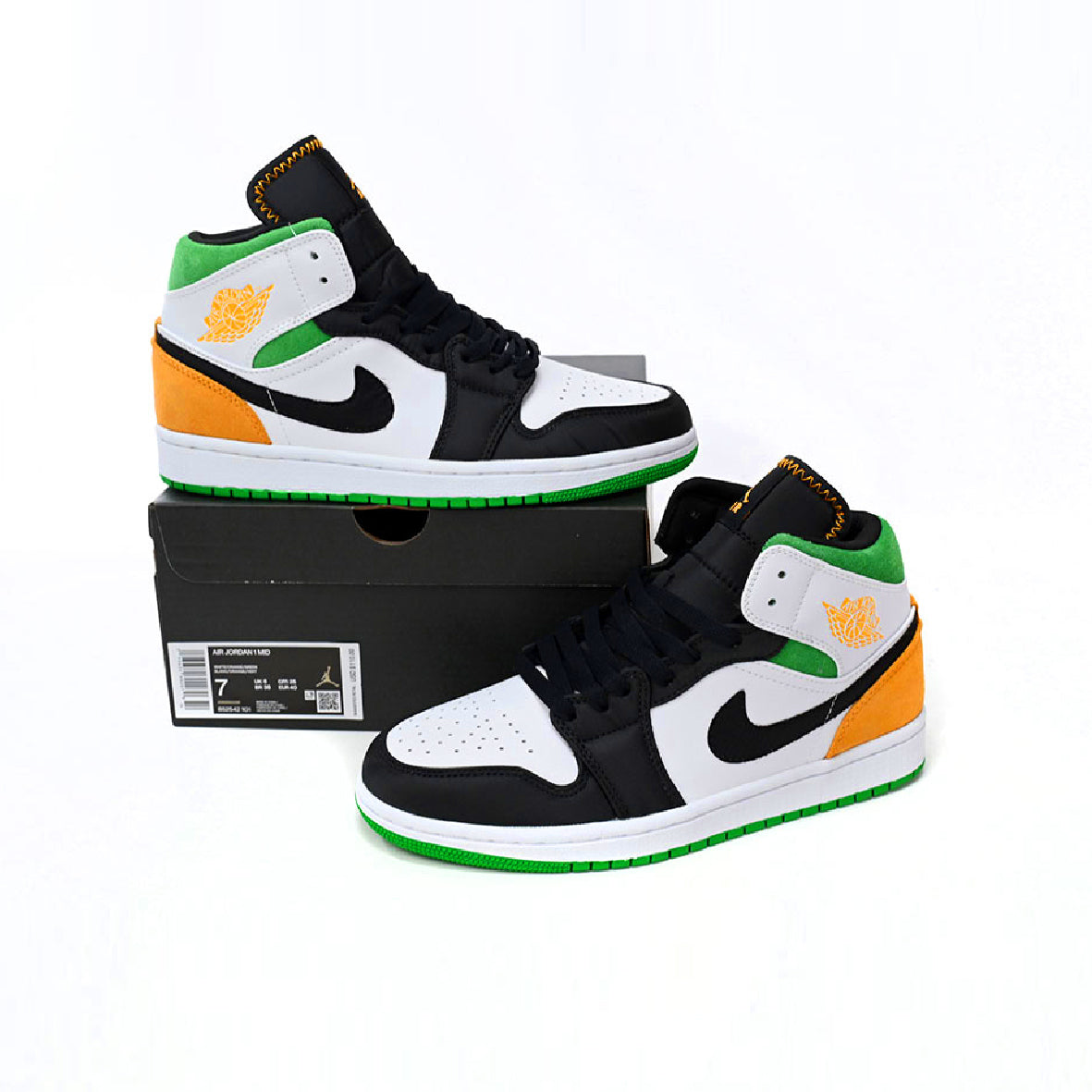 Air Jordan 1 Mid Oakland White, Orange and Green