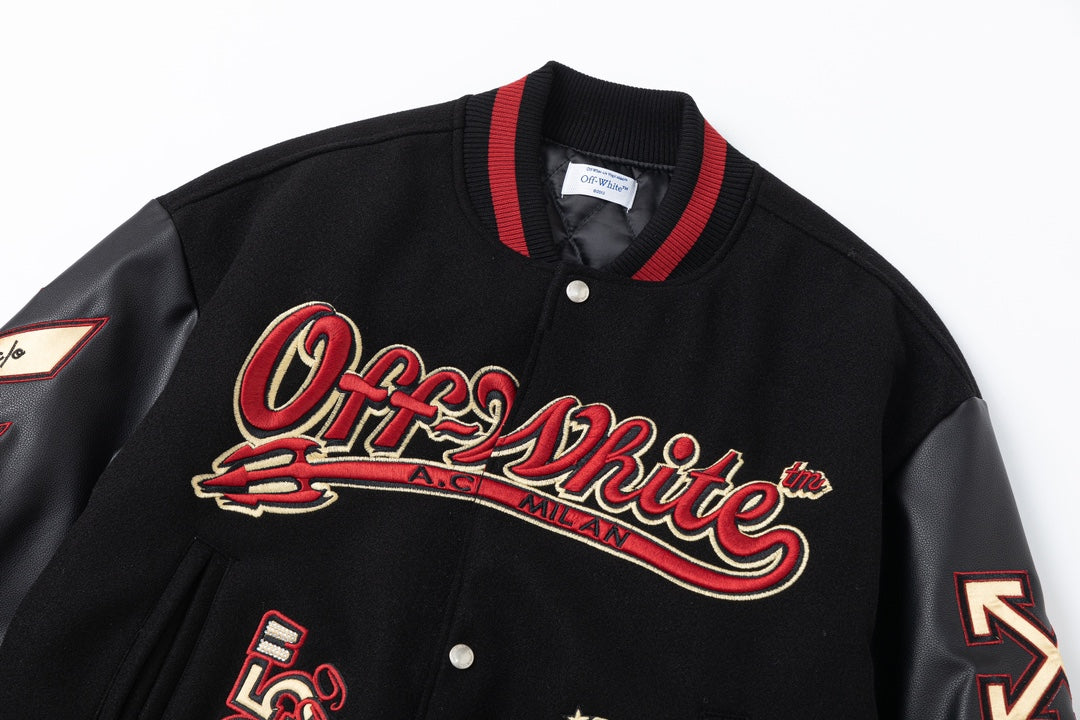 Off-White x AC Milan Varsity Jacket Black and Red