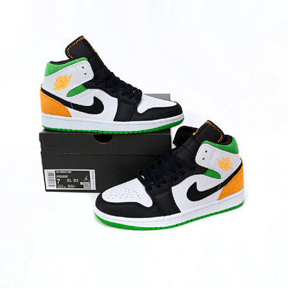Air Jordan 1 Mid Oakland White, Orange and Green